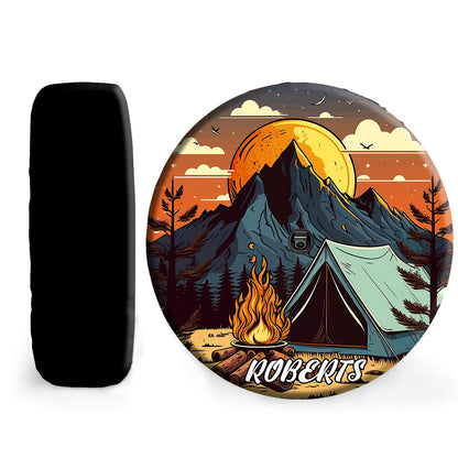 Petthouse | Customized Camping Tent With A Tree And Mountains Spare Tire Cover Happy Camping