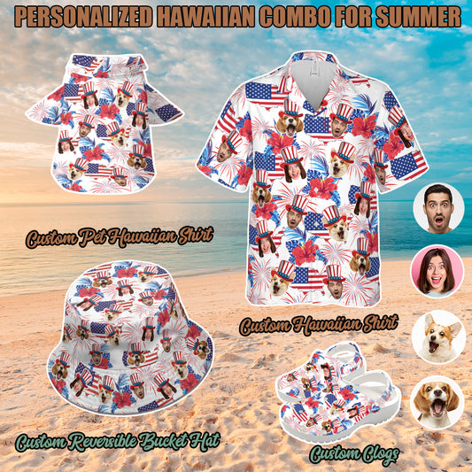 Petthouse | Custom Hawaiian Shirt With Face, Funny 4th Of July US Flag, Retro 4th Of July Hawaiian