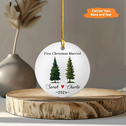 Petthouse | First Christmas Married Ceramic Ornament, Mery Christmas Ornament, Personalized Wedding Gift