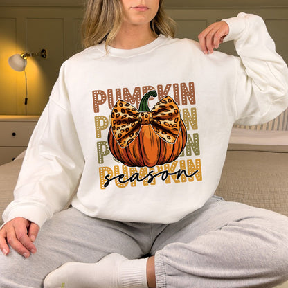 Petthouse | Pumpkin Season Leopard Bow Shirt, Fall Coquette Shirt, Fall Girl Pumpkin Season Shirt