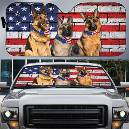 Petthouse | German Shepherd Patriot Windshield Sun Shade American Flag Brick Wall Truck Window Shades