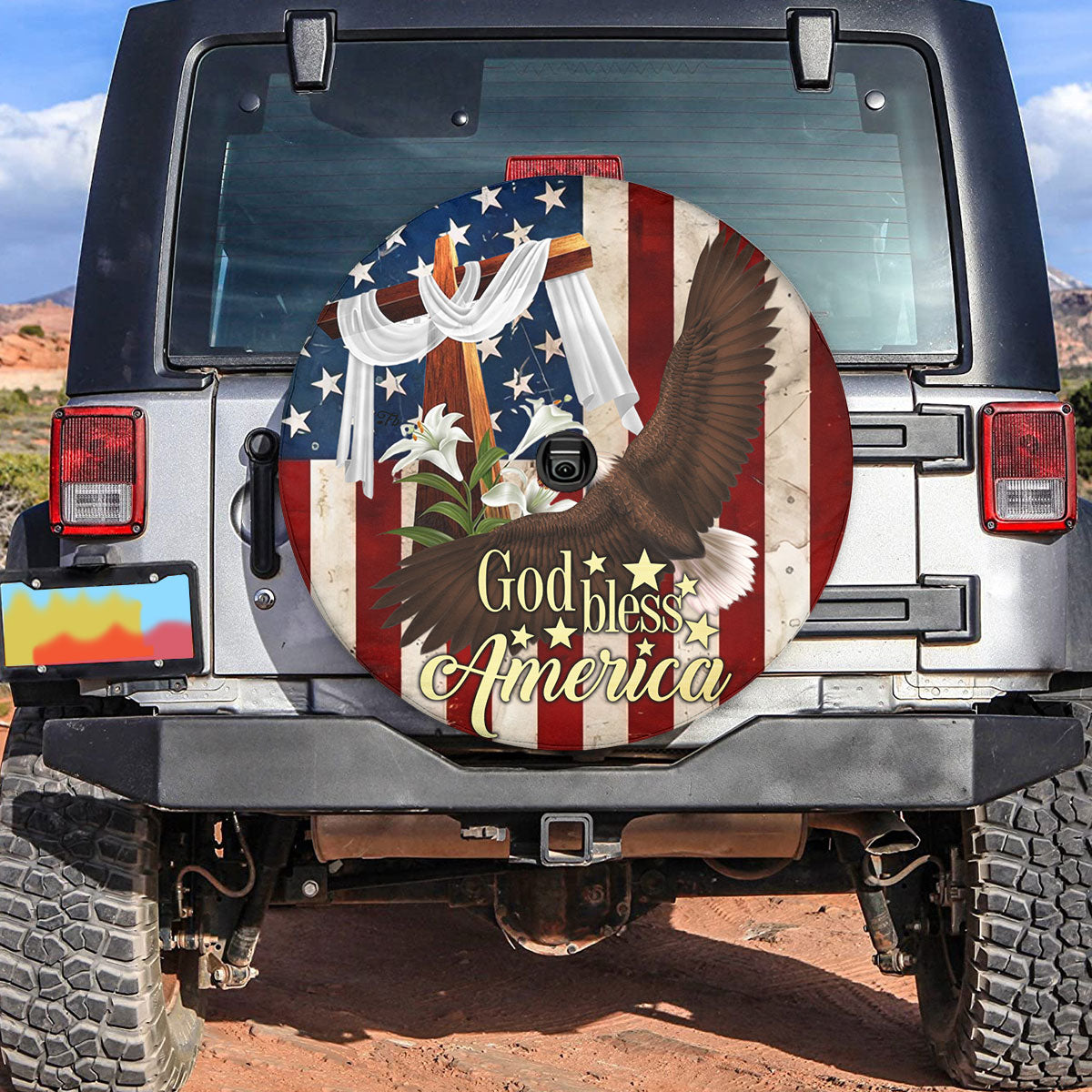 Petthouse | Eagle American Flag Tire Protector Covers Christian Faith Gift God Bless America Spare Tire Cover