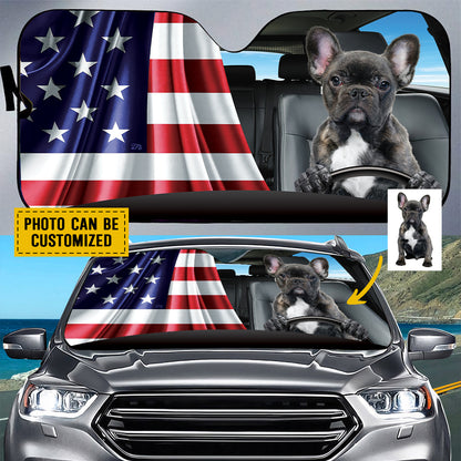 Petthouse | Custom Photo Sun Shade Windshield Sun Shade Dog Sunshade American Flag Patriot Car Sun Shade