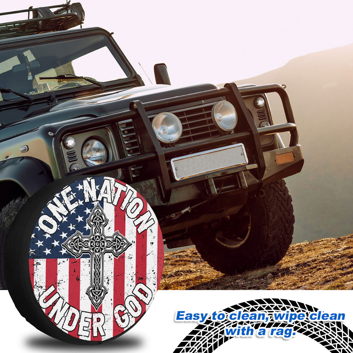 Petthouse | Jesus Christian Cross Us Flag Spare Tire Cover One Nation Under God Tire Protector Truck Decor