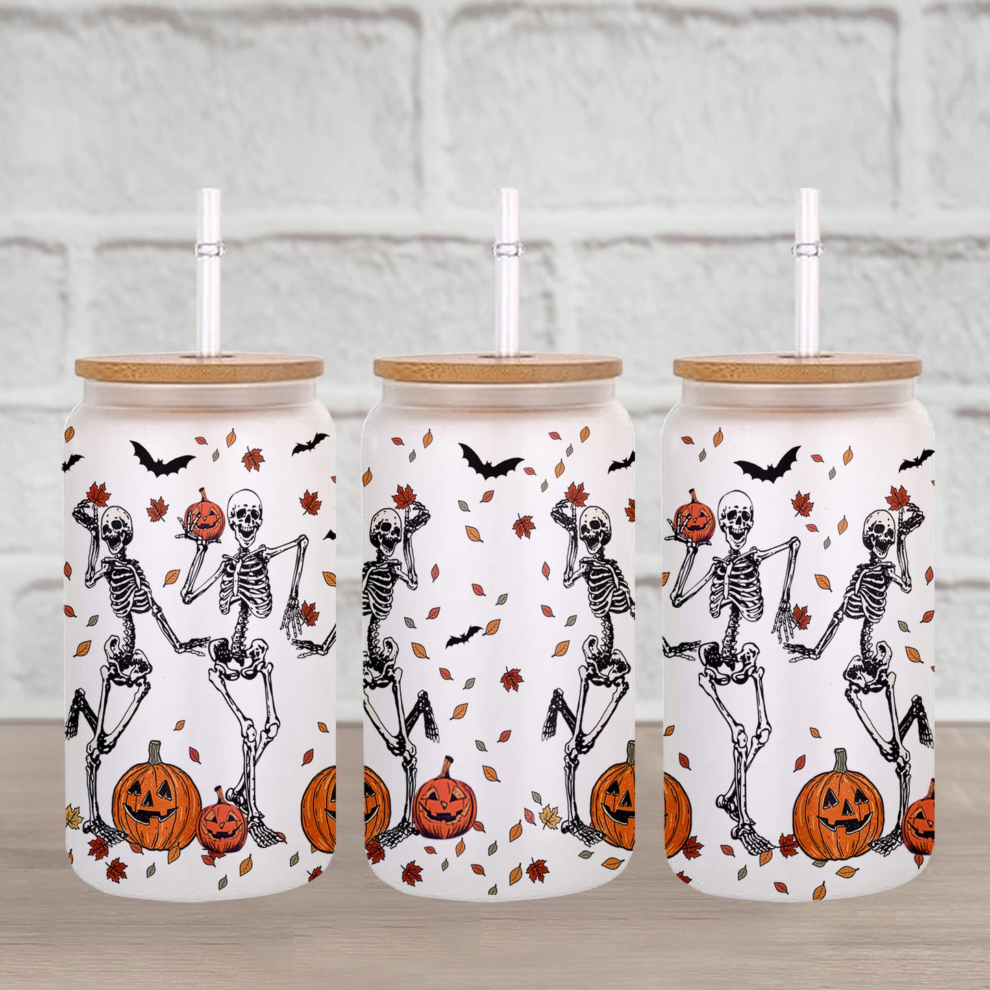 Petthouse | Skeleton Dancing Halloween Glass Can, Skeleton Halloween Iced Coffee Cup, Skeleton Dance Fall