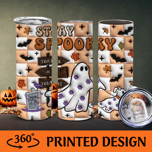 Petthouse | Stay Spooky Skinny Tumbler, Ghost Walking Dog 3d Inflated Print Tumbler, Spooky Season