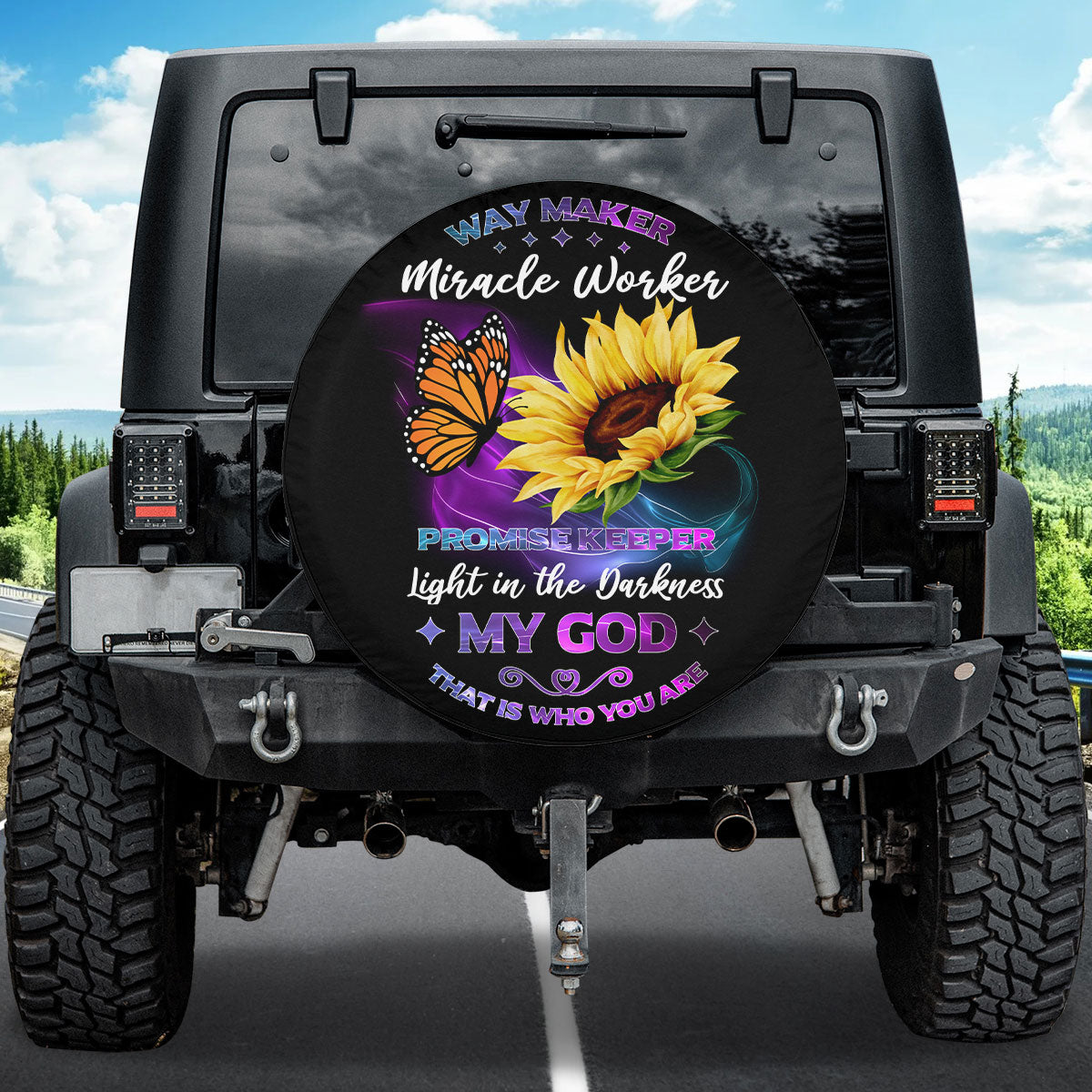 Petthouse | Christian Tire Cover Way Maker Miracle Worker My God Butterfly Sunflower Jesus Car Accessories