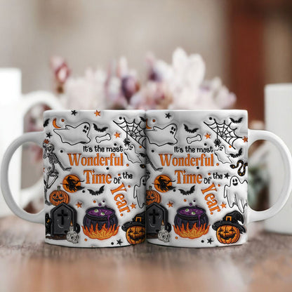 Petthouse | Skeleton It's The Most Wonderful Time Of The Year 3d Inflated Effect Printed Mug, Halloween Gift