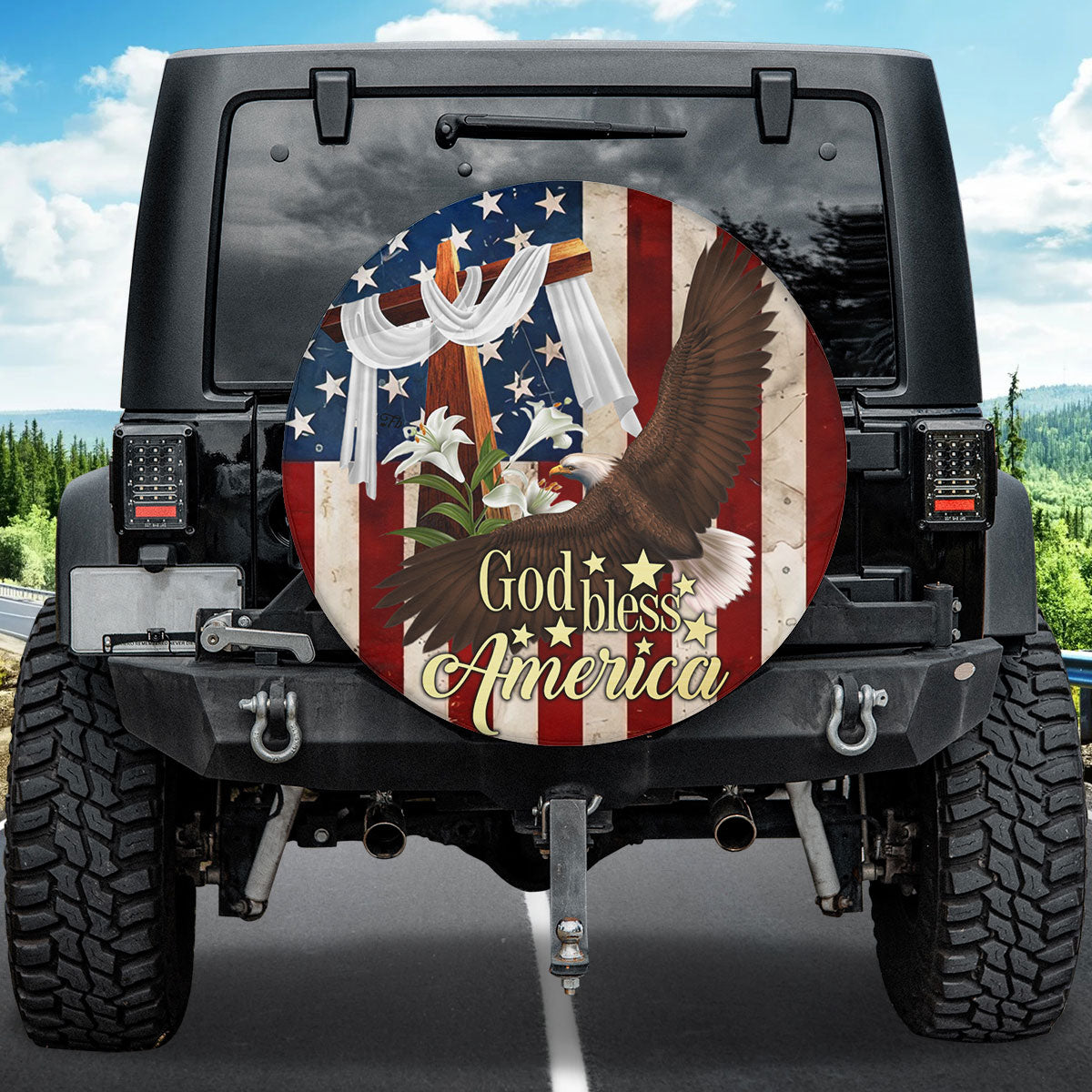 Petthouse | Eagle American Flag Tire Protector Covers Christian Faith Gift God Bless America Spare Tire Cover