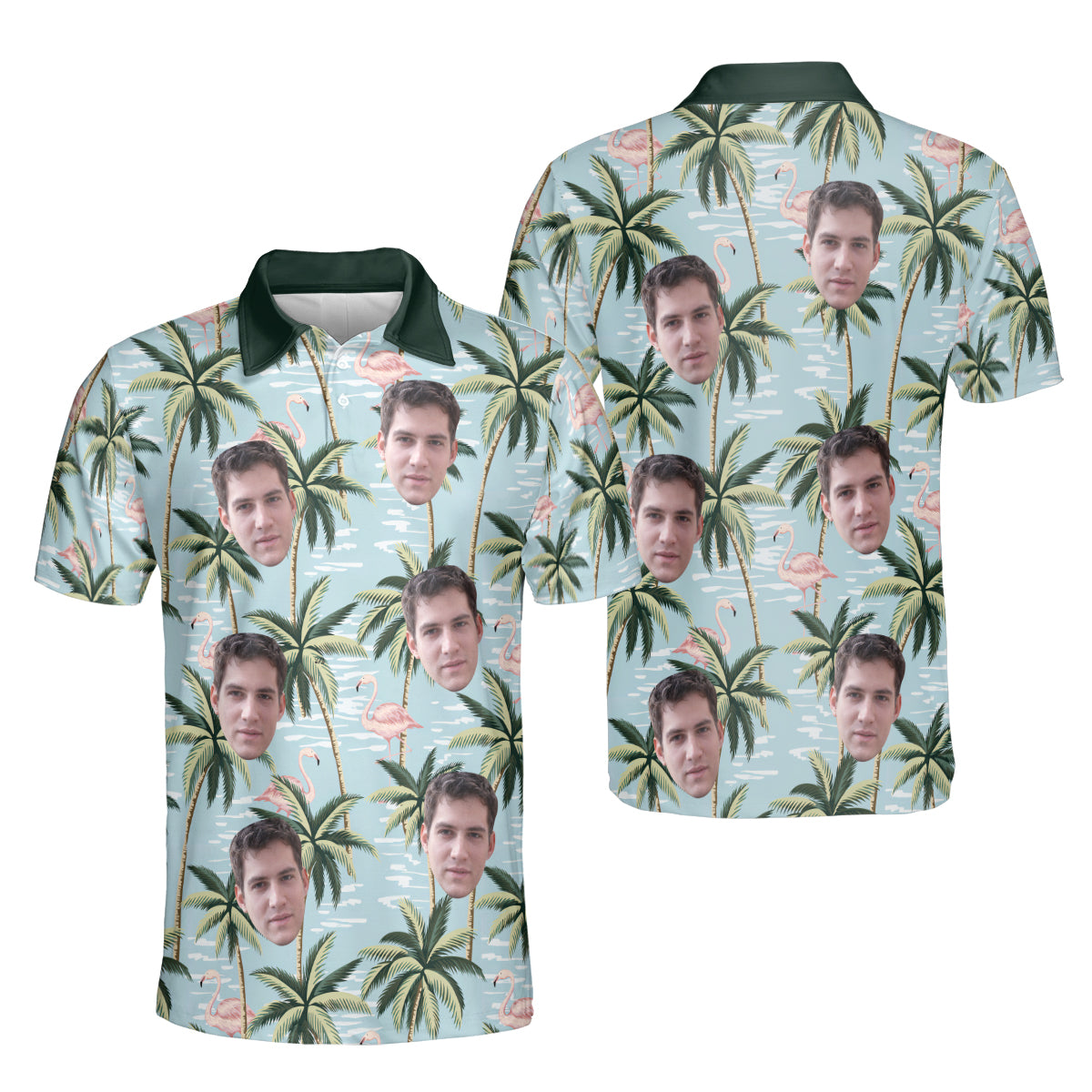 Petthouse | Customized Picture Palm Tree Flamingo Seamless Pattern Polo Shirt Summer Beach Vibe Golf Shirt Summer