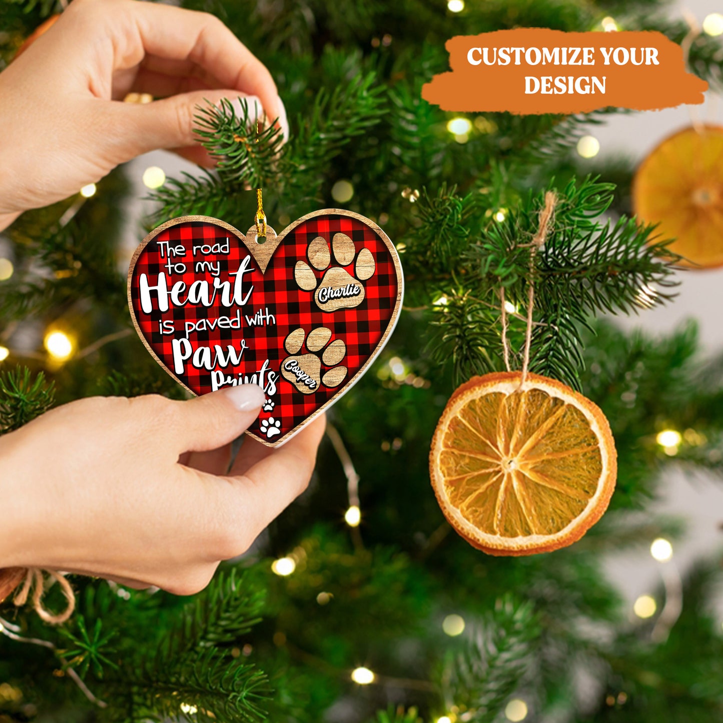 Petthouse | Personalized Dog Ornament, The Road To My Heart Is Paved With Paw Prints, Gift For Dog Lover