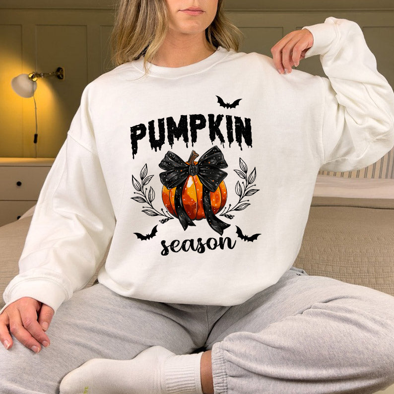 Petthouse | Coquette Pumpkin Season Shirt, Fall Pumpkins Coquette Black Bow, Spooky Season Fall Autumn Gift