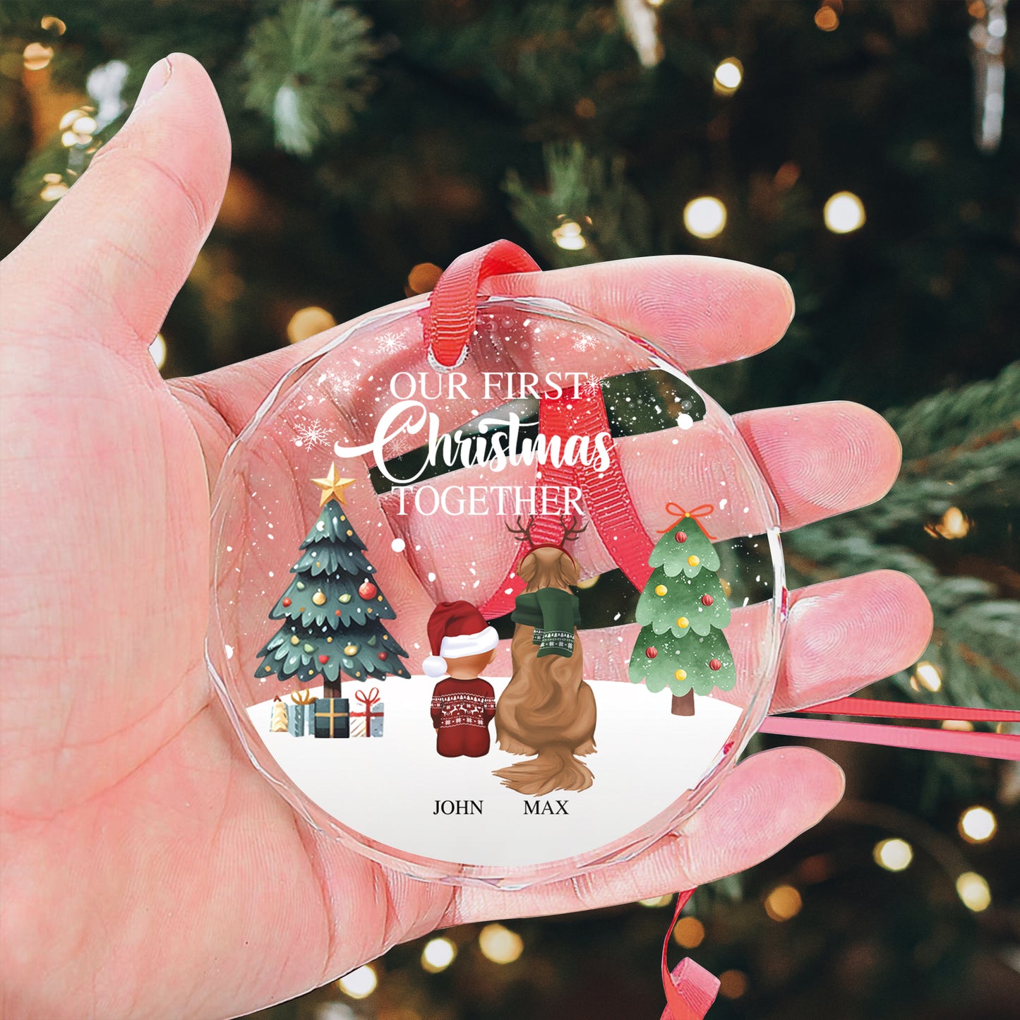 Petthouse | Baby First Christmas Glass Ornament, Dog Acrylic Ornament, Baby And Dog Ornament, Dog Lover Gift