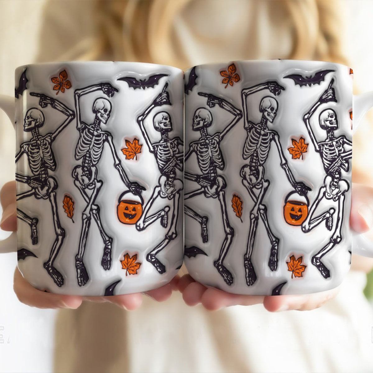 Petthouse | Dancing Skeleton Halloween Inflated 3d Mug, Halloween Mug, Halloween Coffee Cup