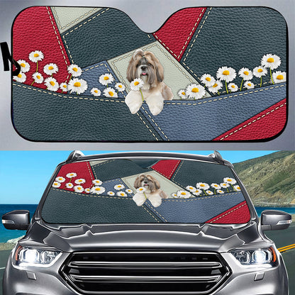 Petthouse | Dog Sunshade Cute Shih Tzu Daisy Car Sun Shade Windshield Dog Mom Dog Dad Sun Visor For