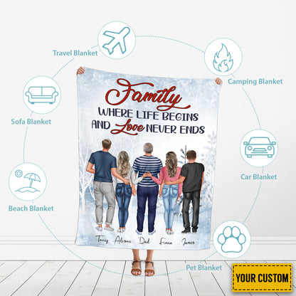 Petthouse | Customized Family Fleece Blanket, Love Never Ends Throw Blanket, Memorial Father's Day Travel Blanket