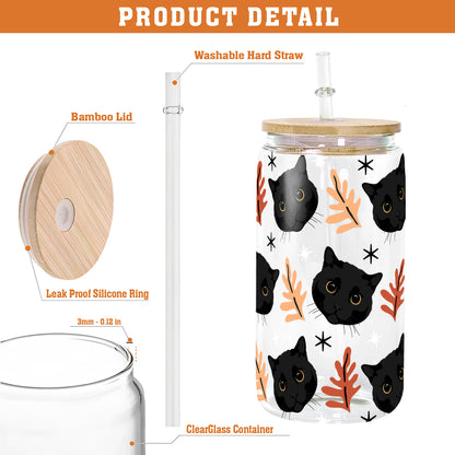 Petthouse | Black Cat Fall Glass Can, Black Cat Halloween Glass, Black Cat Coffee Glass, Viral Coffee