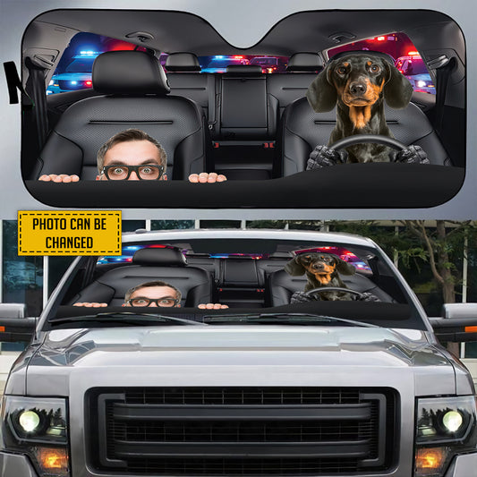 Petthouse | Customizable Gift Dog Sunshade Dachshund Help Me Police Funny Windshield Sun Shade Sun Visor