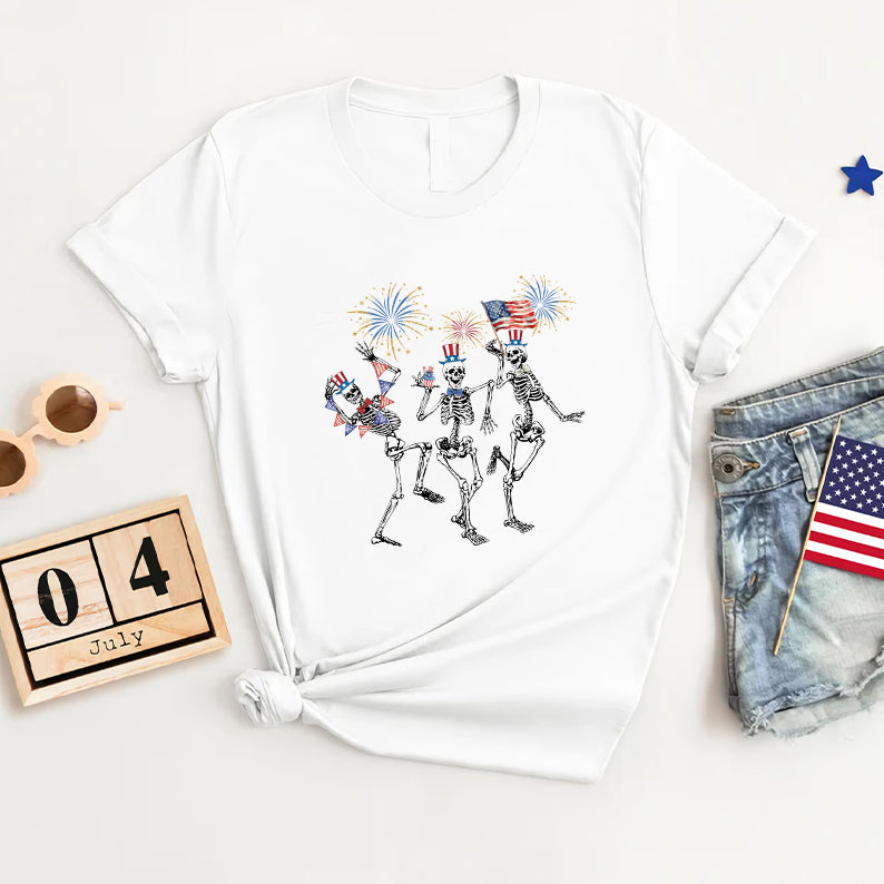 Petthouse | 4th Of July Skellies, Dancing Skeleton Shirt, Stars And Stripes, Red White Blue