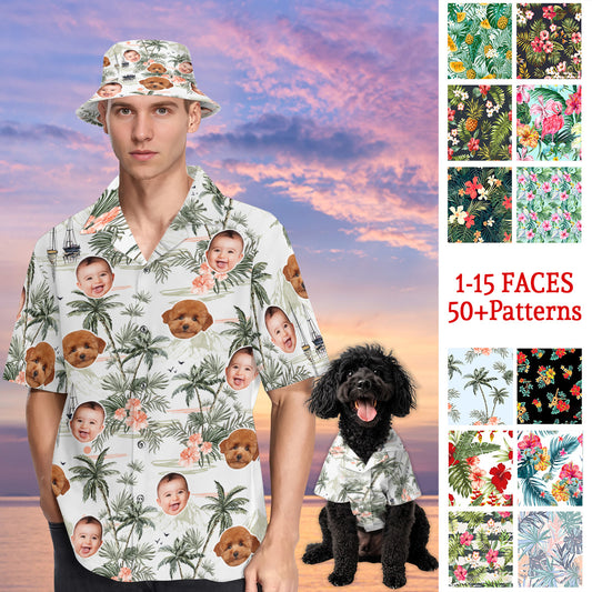 Petthouse | Personalized Face Photo Hawaiian Shirt, Dog Cat Face With Button Downs Shirt For Family