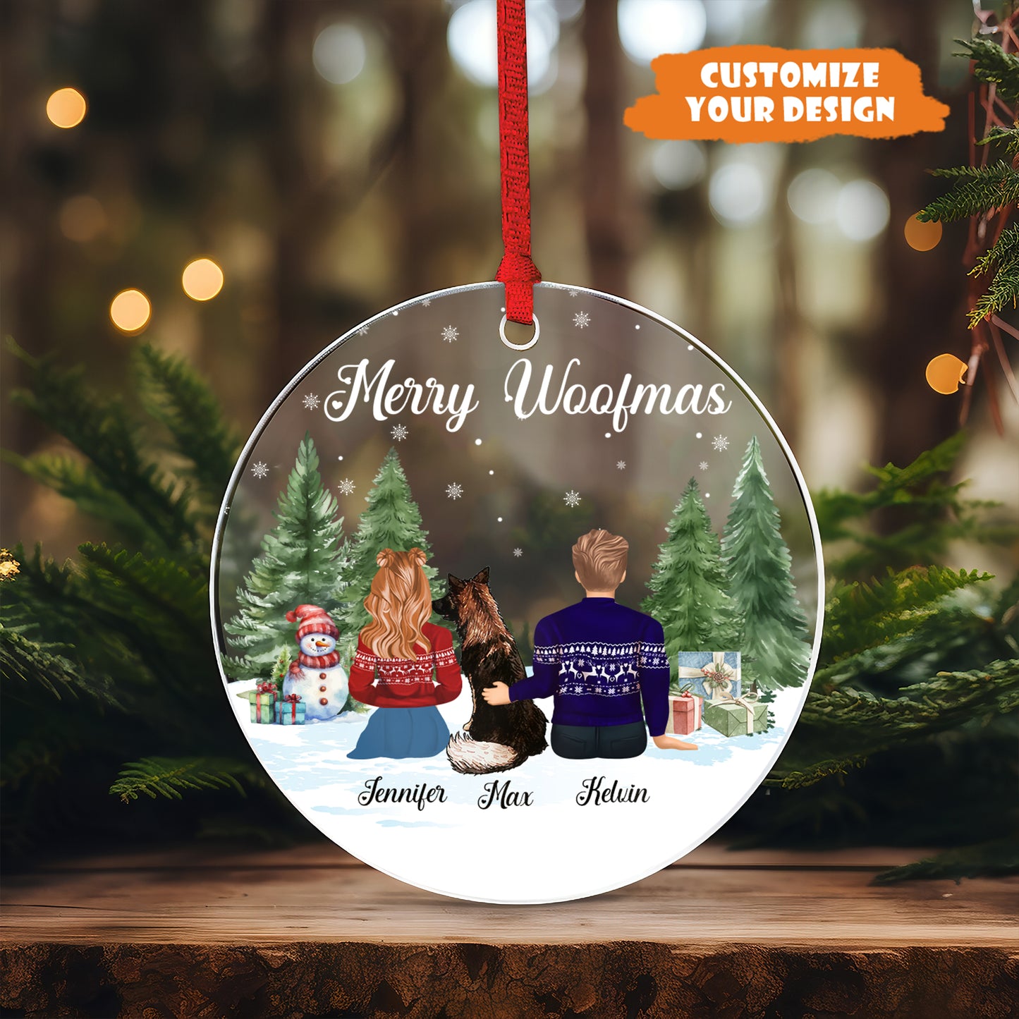 Petthouse | Personalized Couple And Pet Ornament, Merry Woofmas, Family Christmas Gift, Dog Breed Ornament