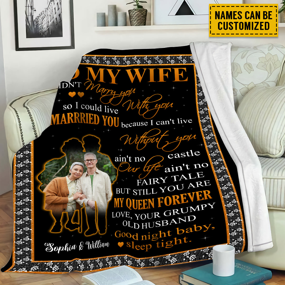 Petthouse | Personalized Name To My Wife Throw Blanket, Wedding Anniversary Blanket, Old Couple Travel Blanket