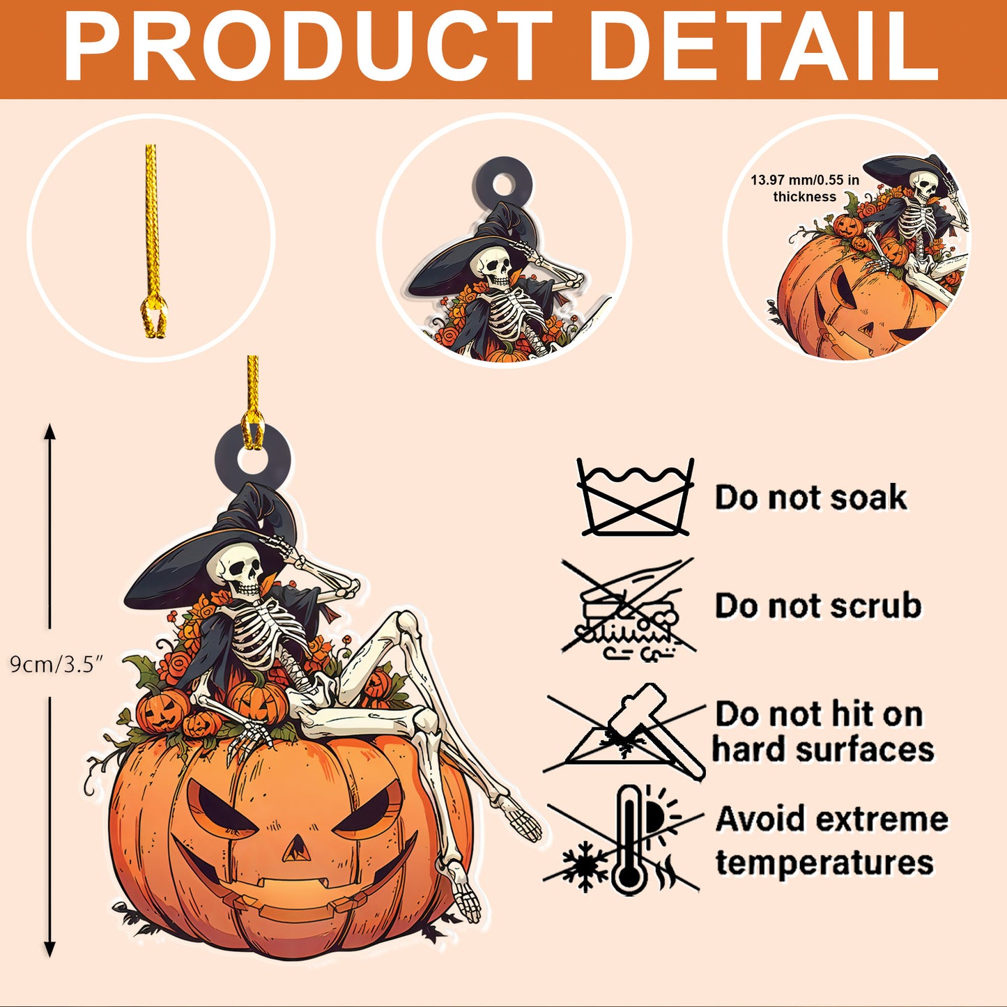 Petthouse | Happy Halloween Skeleton Ornament, Pumpkin Witch Acrylic Ornament Window Hanging, Gift Halloween