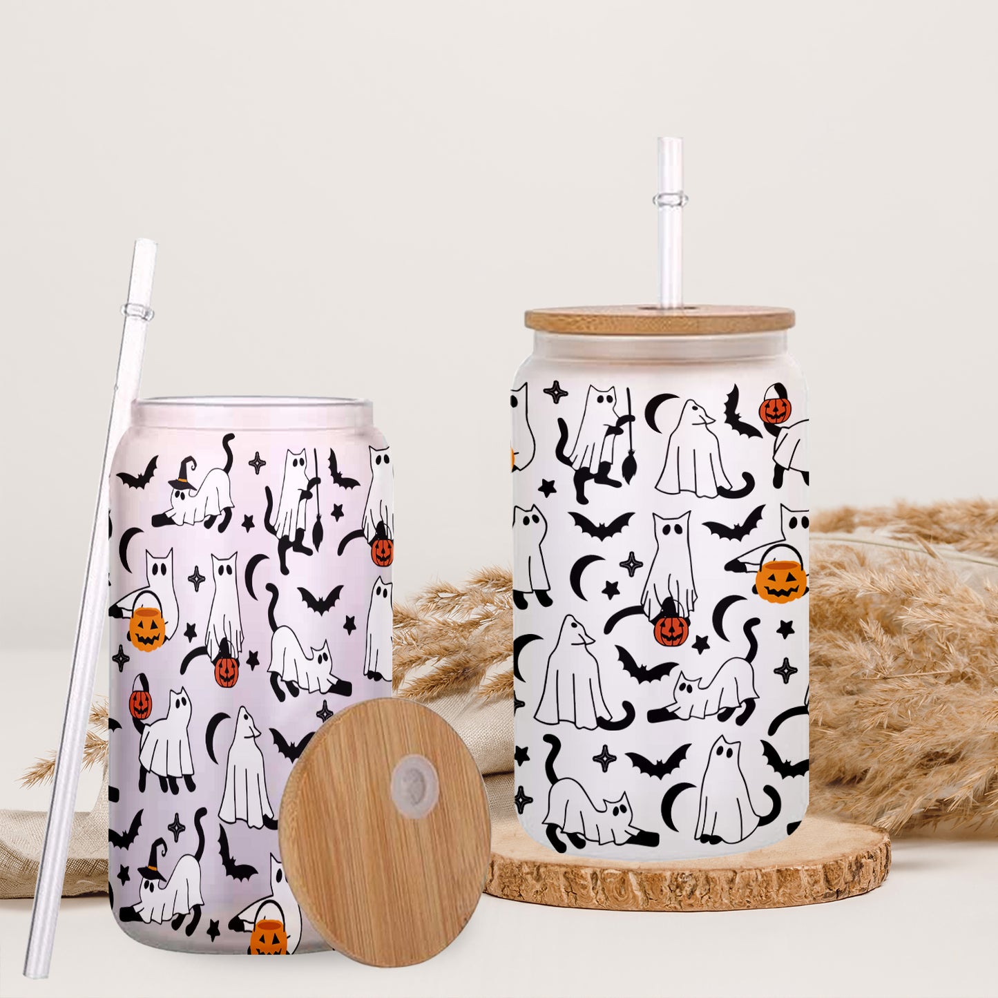 Petthouse | Ghost Cat Glass Can, Boo Ghost Cat Cup, Ghost Cat Spooky Vibes Mug, Ghost Cat Coffee Mug