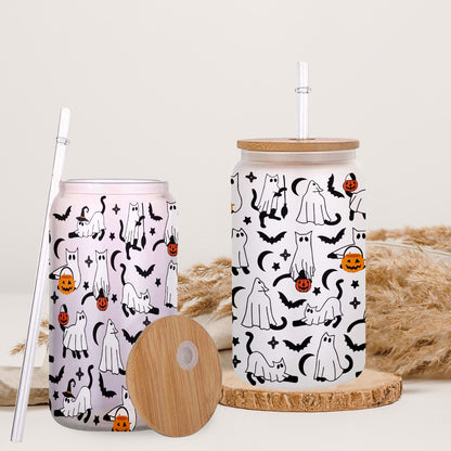 Petthouse | Ghost Cat Glass Can, Boo Ghost Cat Cup, Ghost Cat Spooky Vibes Mug, Ghost Cat Coffee Mug