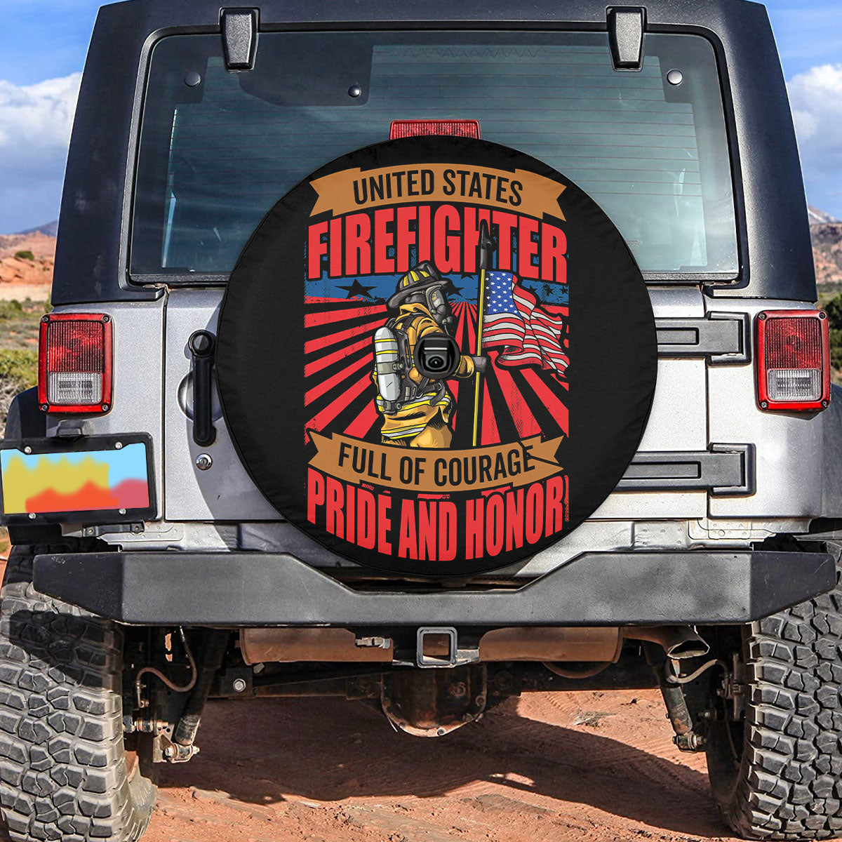 Petthouse | American Flag Grunge Firefighter Spare Tire Cover Fireman Hero Pride And Honor Car Accessories Patriot Gift