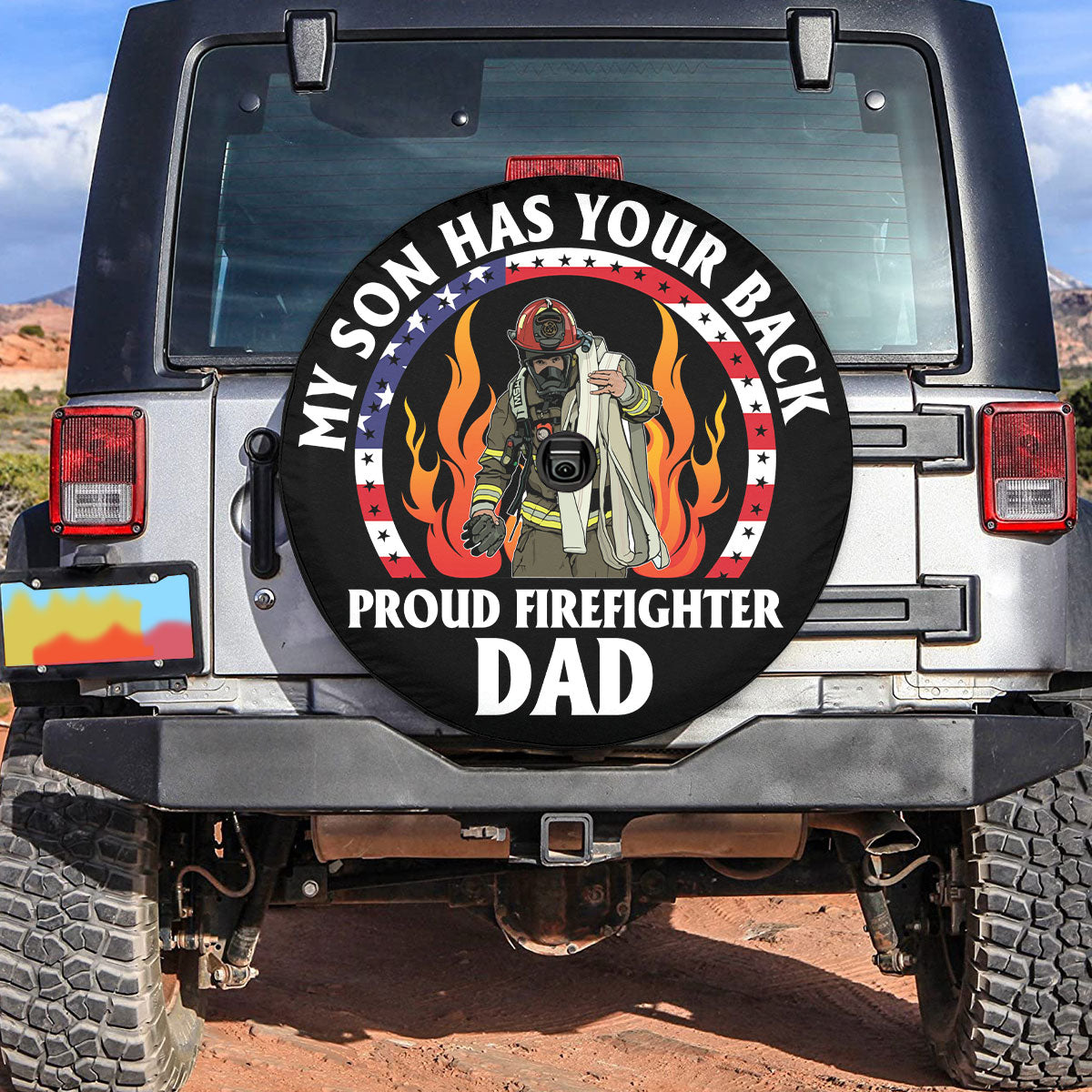 Petthouse | Proud Firefighter Dad Usa Flag Spare Tire Cover Firemen Hero Truck Cover Car Accessories Father's Day Gift