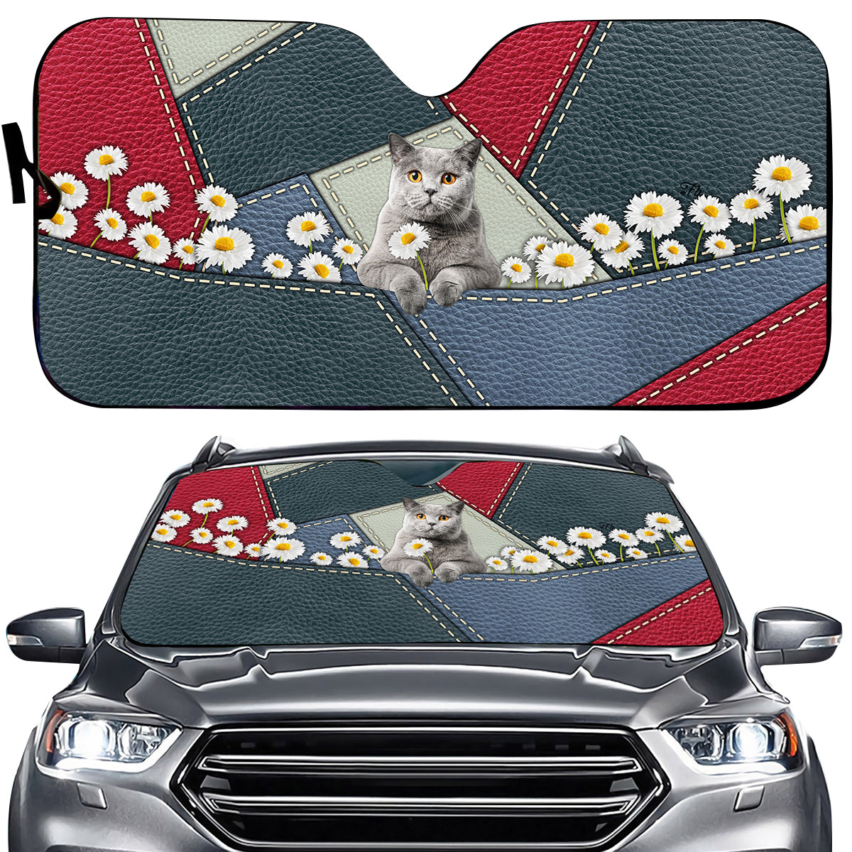 Petthouse | Windshield Sun Shade British Shorthair Cat Daisy Car Sunshade Cat Lover Gift Sun Shade