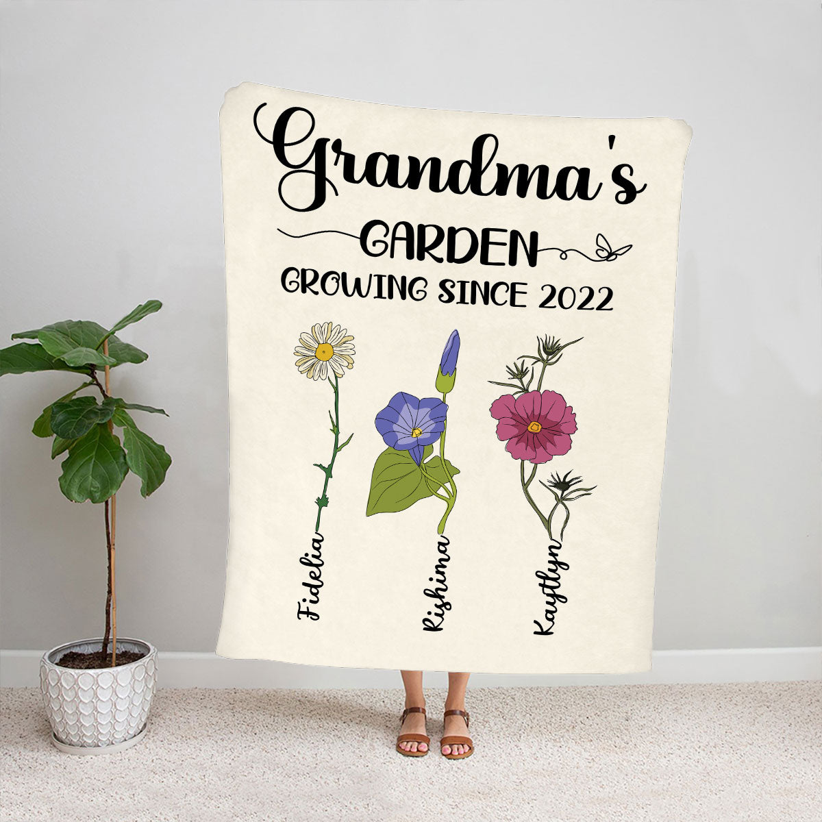 Petthouse | Customized Grandma's Garden Growing Since Throw Blanket, March 8th Fleece Blanket For Grandmother