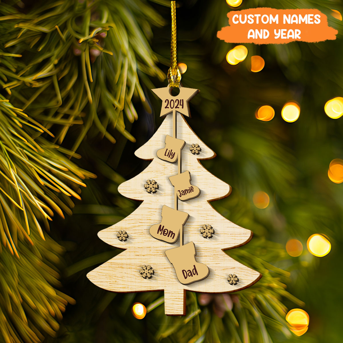 Petthouse | Personalized Family Christmas Tree Ornament 2024, Wooden Ornament With Family Names