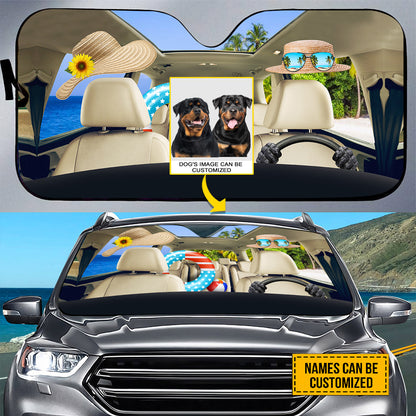 Petthouse | Rottweiler Go To Beach Sunshade For Car Window Custom Photo Windshield Sun Shade Dog Sunshade