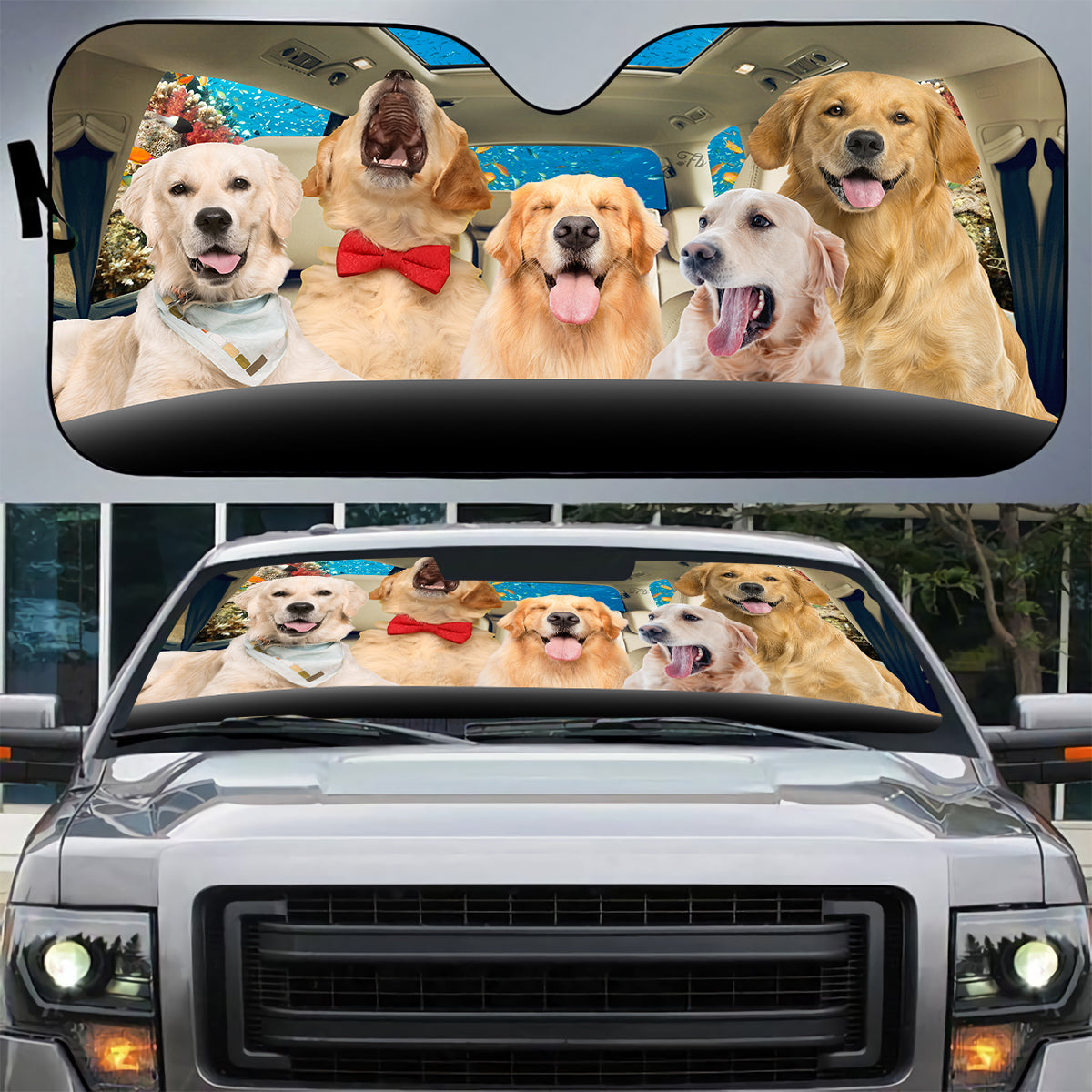 Petthouse | Golden Retriever Under The Sea Car Sun Shade Windshield Sun Visor For Car Windshield