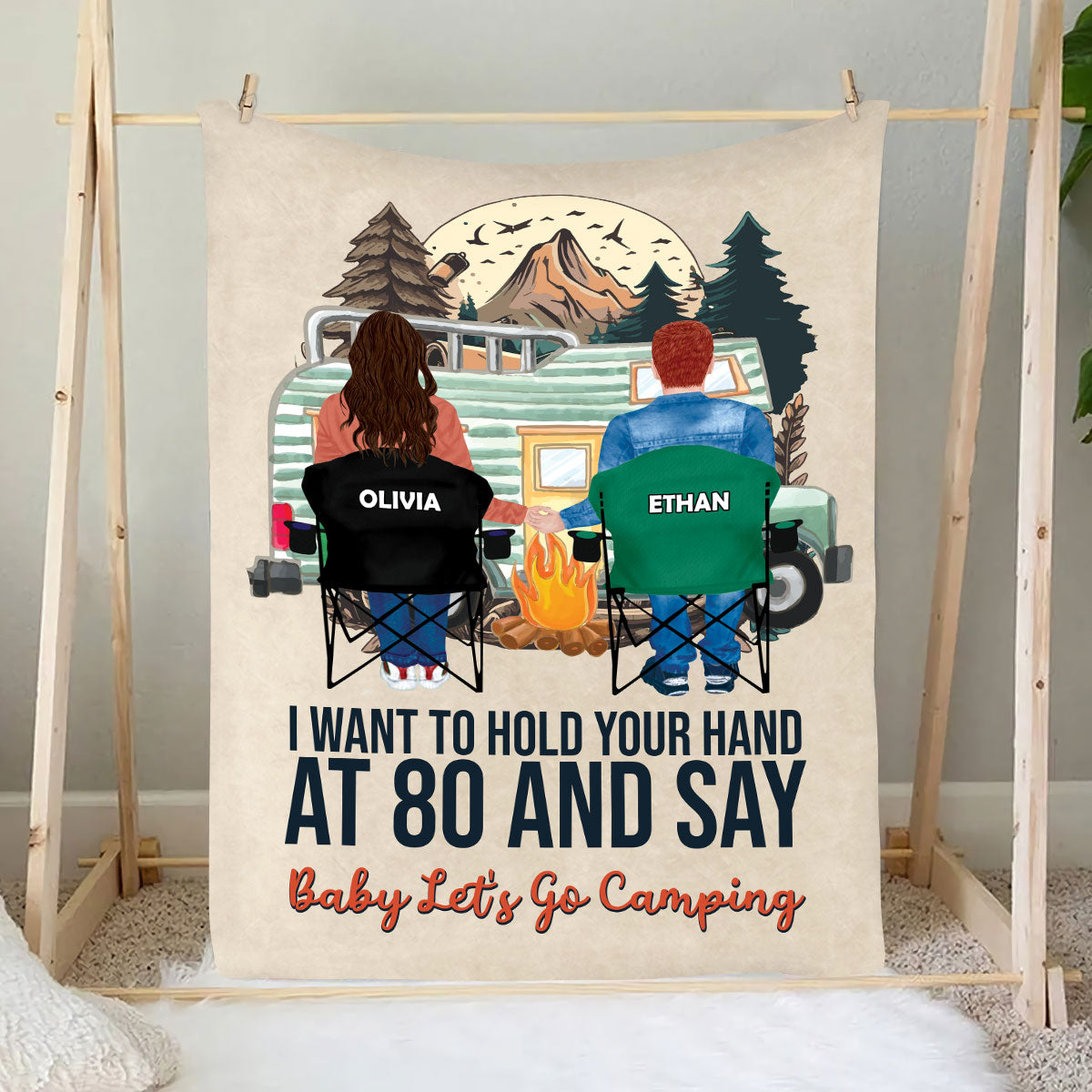 Petthouse | Personalized Let's Go Camping Throw Blanket, Couple Valentines Fleece Blanket, Camping Lover