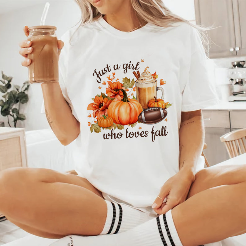 Petthouse | Just A Girl Who Loves Fall Shirt, Fall Sublimation Shirt, Pumpkin Spice, Autumn Trendy