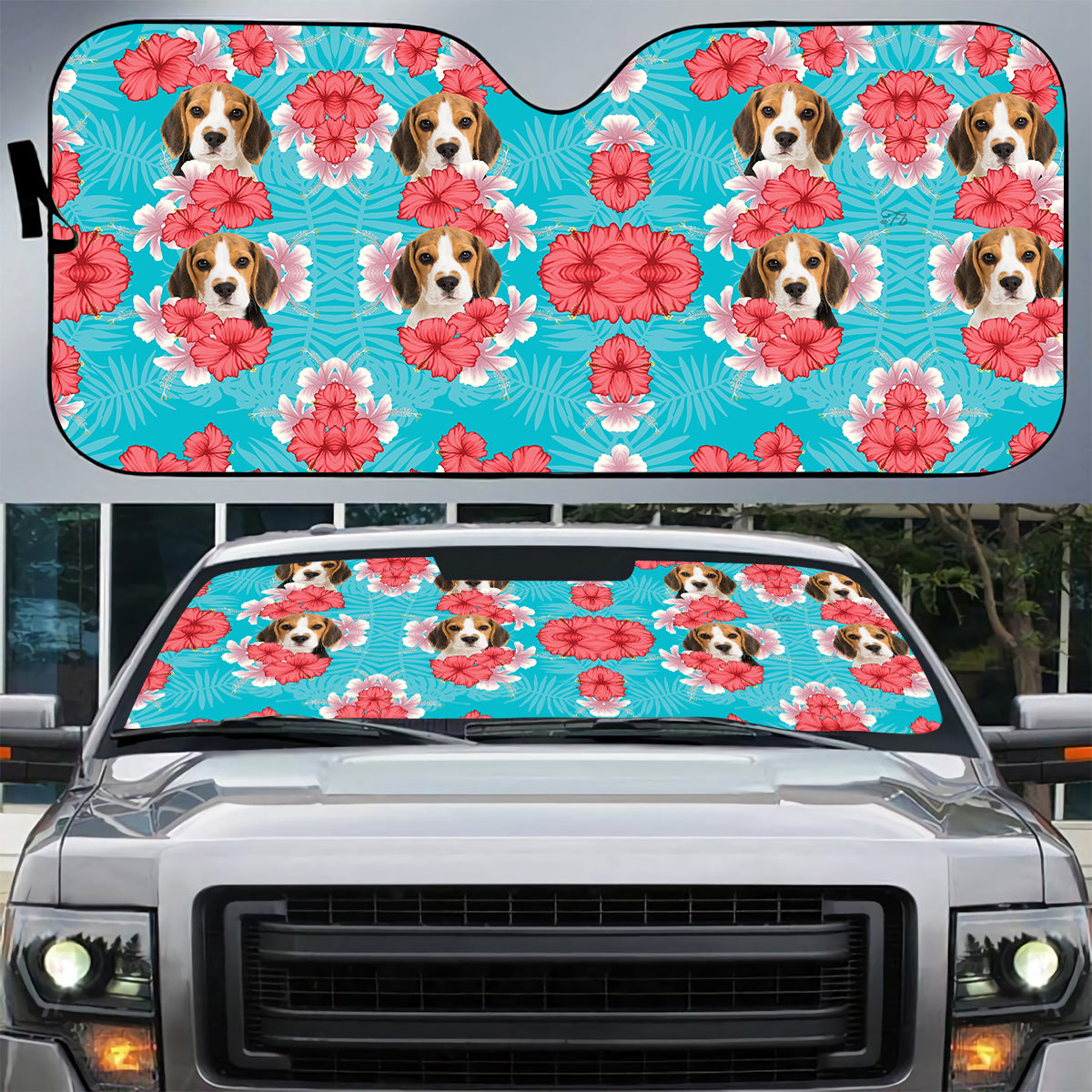 Petthouse | Dog Sunshade Beagle Hawaii Pattern Car Sun Shade Windshield Car Sun Visors For Windshield Summer