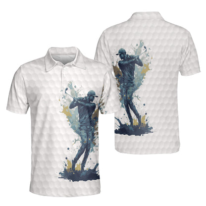 Petthouse | Customized Name Abstract Figure Of A Golfer Watercolor Polo Shirt Golfing Lover Gift