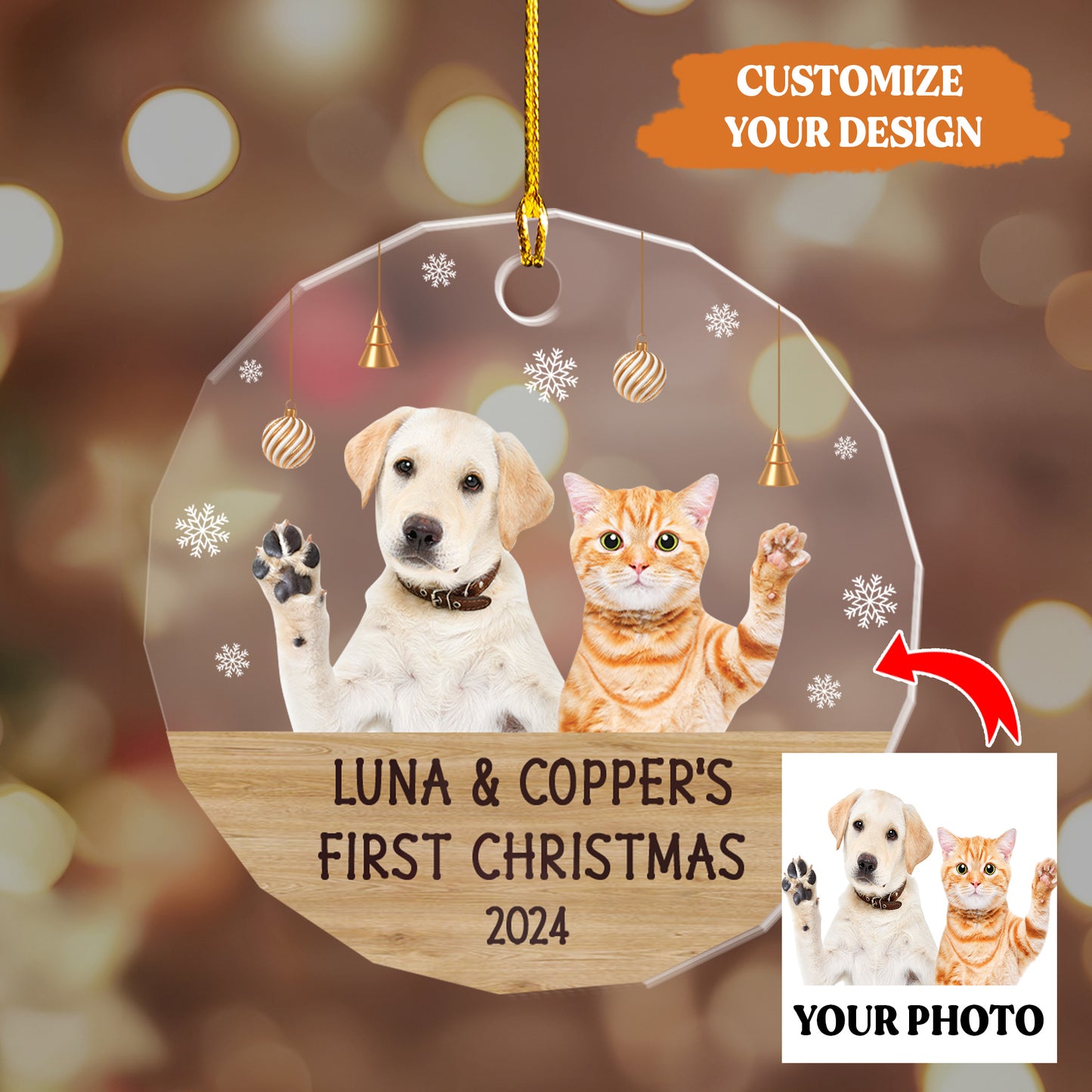 Petthouse | Personalize Dog And Cat Photo Ornament, Pet First Christmas, Celebrate Christmas Holiday