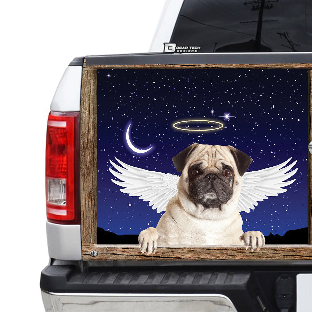 Petthouse | Pug Your Wings Were Ready Memorial Dog Tailgate Wrap Loss Dog Memorial Truck Tailgate Decals