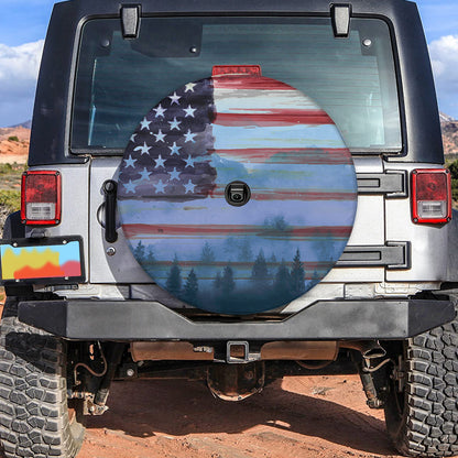 Petthouse | American Flag Watercolor Painting Wheel Tire Covers American Forest Tire Wheel Protector Gifts