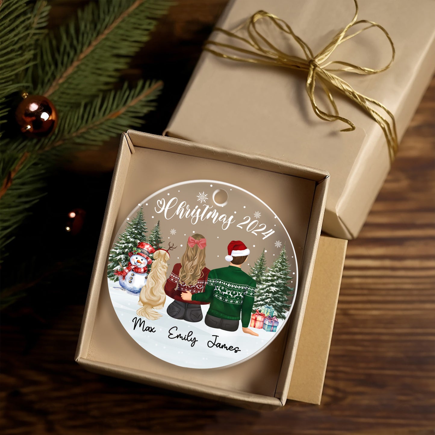 Petthouse | Custom First Christmas Couple With Pet Ornament, Family Dog Cat Christmas Ornament