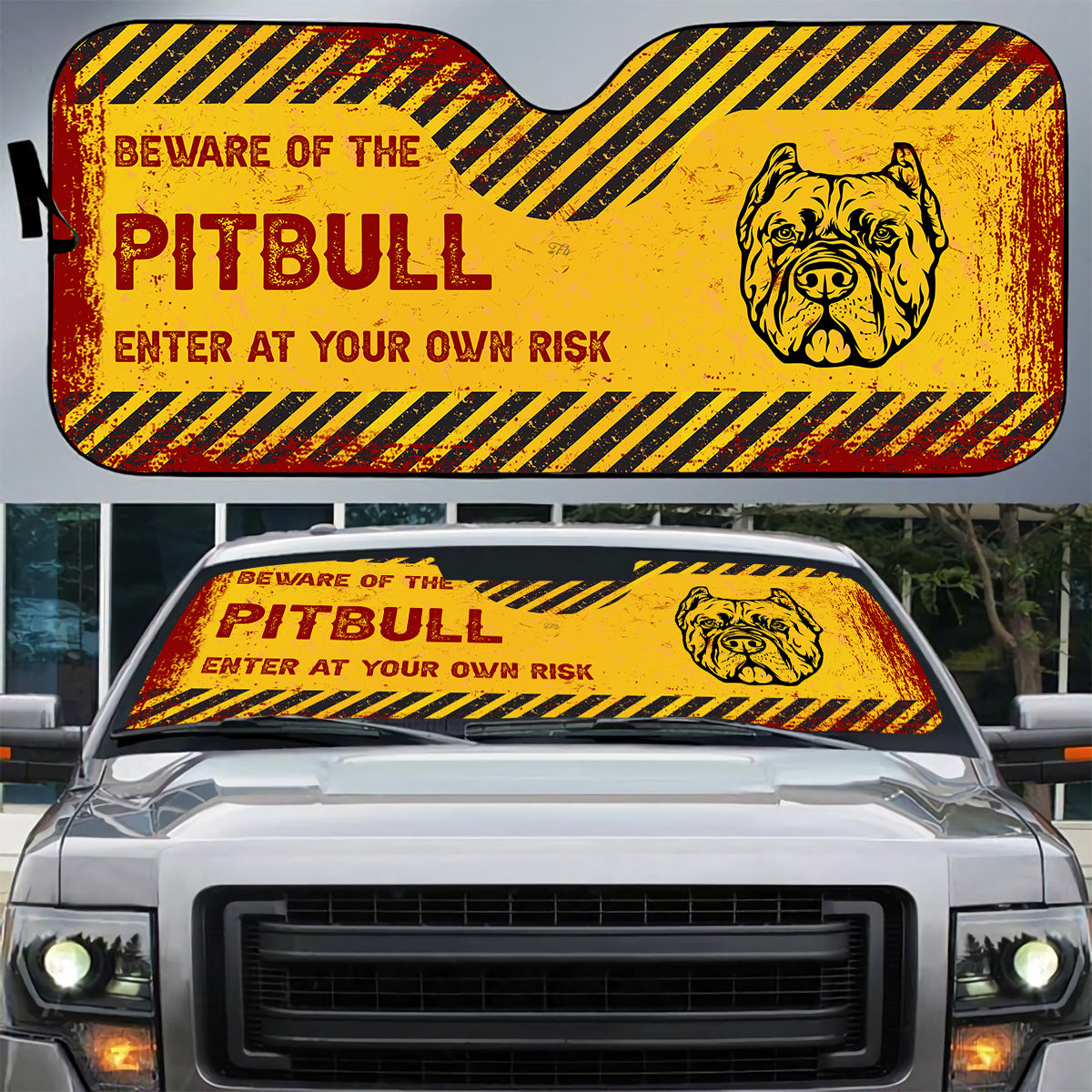 Petthouse | Beware Of The Pitbull Dog Car Sun Shade Windshield Dog Head Car Auto Sun Shade Dog Lover