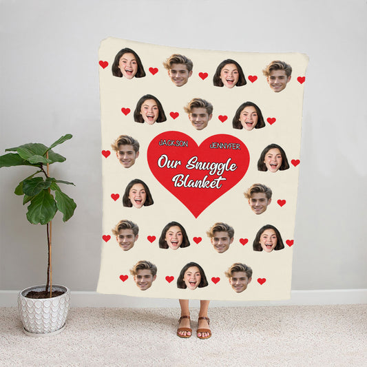 Petthouse | Customized Photo Face Couple Our Snuggle Blanket For Sofa Cough, Honeymoon Holiday Bedroom Decorative