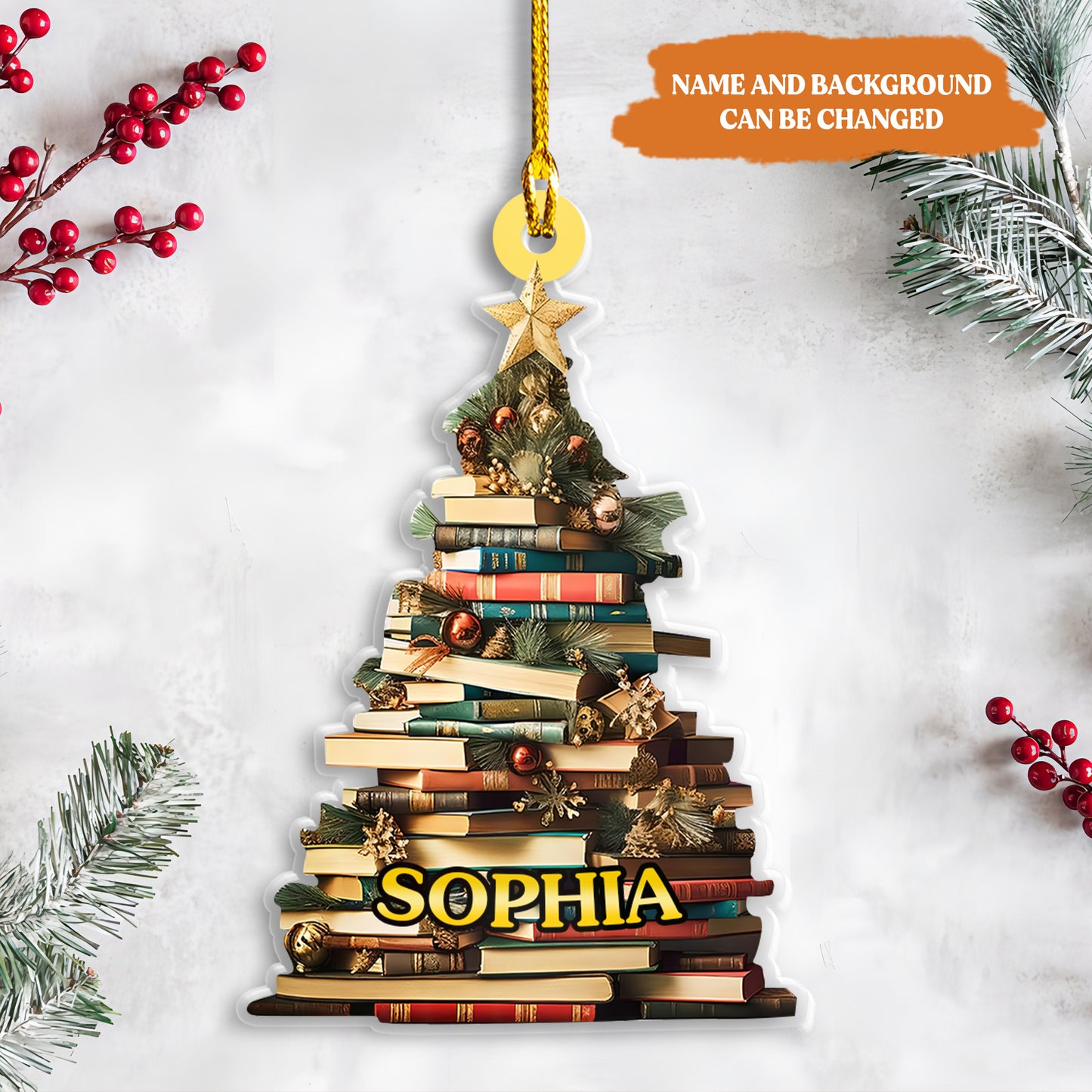 Petthouse | Custom Christmas Book Tree Ornament, Book Lover Gift, Bookworm Book Christmas Tree 2024 Ornament