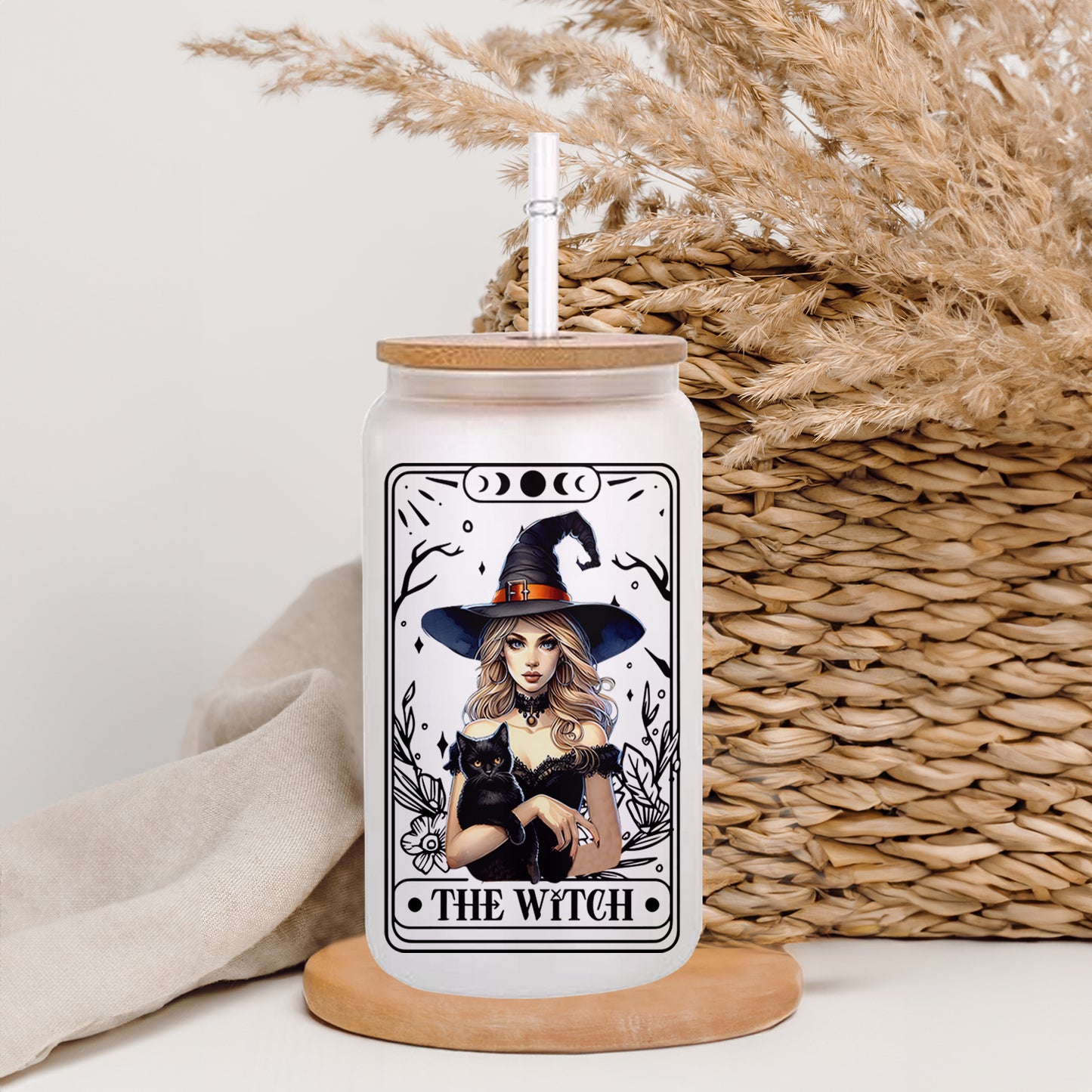 Petthouse | The Witch Tarot Ice Coffee Cup, Ice Coffee Witch Halloween Glass Can With Lid And Straw