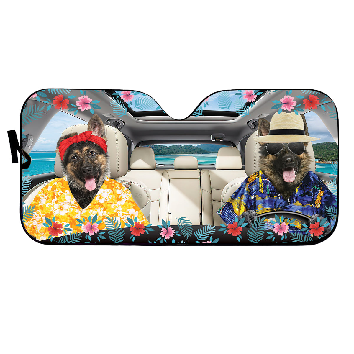 Petthouse | German Shepherd Hawaiian Car Sun Shade Windshield Custom Photo Windshield Cover For Dog Lover