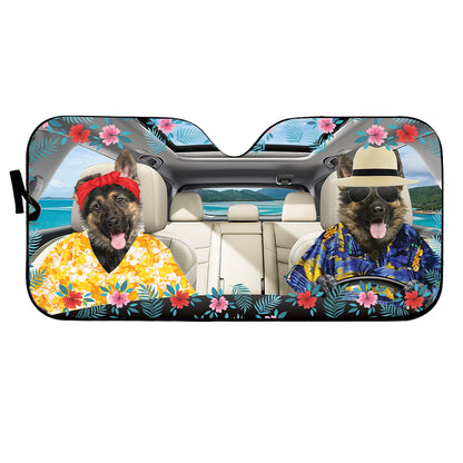 Petthouse | German Shepherd Hawaiian Car Sun Shade Windshield Custom Photo Windshield Cover For Dog Lover